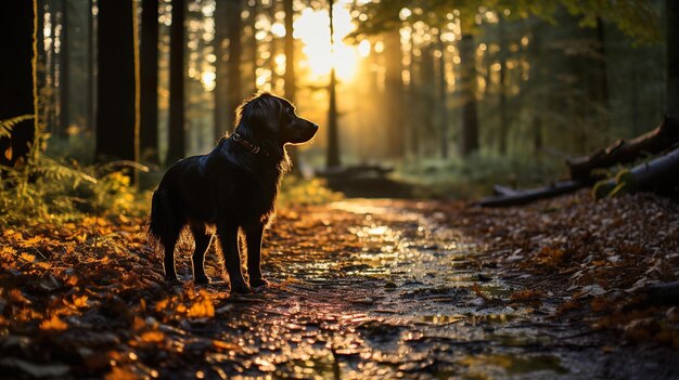 Cães andam na floresta de outono ou no parque Generative AI