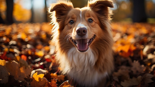 Cães andam na floresta de outono ou no parque Generative AI