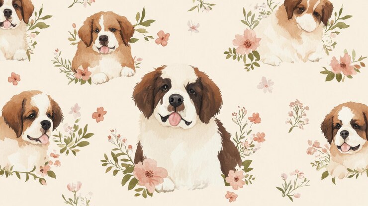 Foto cães aquarelados caprichosos com sotaques florais