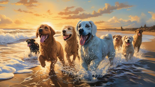 Foto cães de ondas na praia