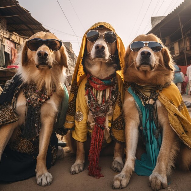 Foto cães de rua indianos caprichosos imortalizados em selfies de grupo hiperrealistas imax 16k