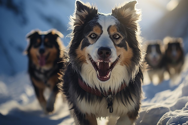 Cães de trenó do inverno em ação