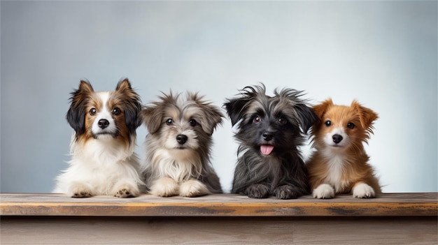 Cães em uma mesa com fundo cinza