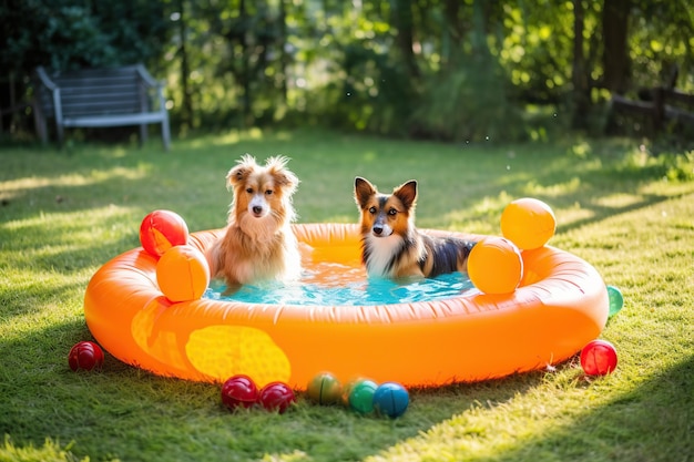 Cães fofos na piscina de borracha Generative AI