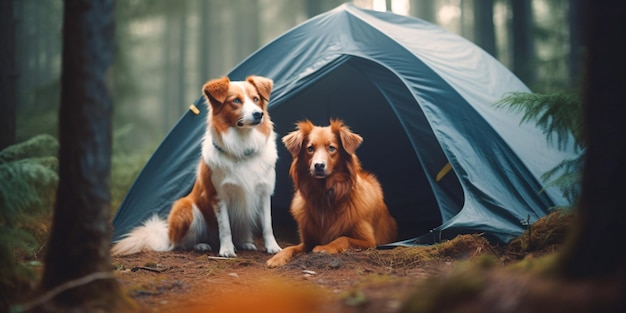 Cães no acampamento na floresta Criados com tecnologia de IA generativa