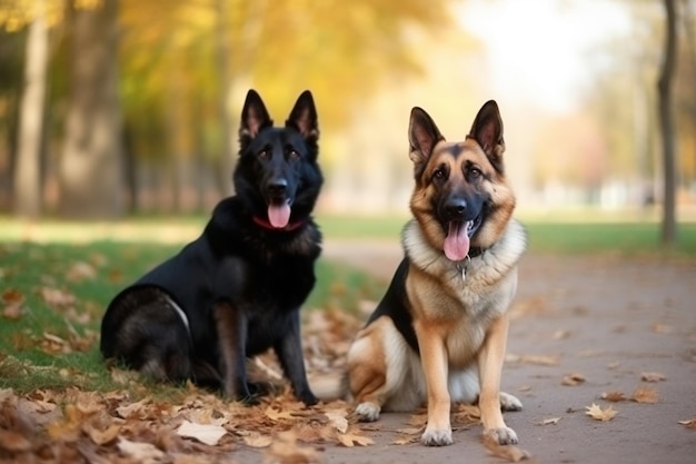 Cães pastor alemão e labrador no parque