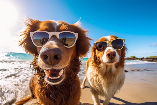 Cães Pawsome em óculos de sol capturando selfies IA gerativa