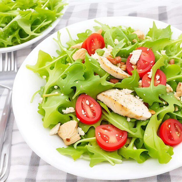 Caesar-Salat auf dem Teller und hölzerner Hintergrund Ai Generated