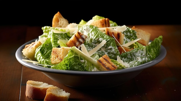 Caesar-Salat Ein Salat mit Römersalat-Croutons, Parmesankäse und Caesar-Dressing