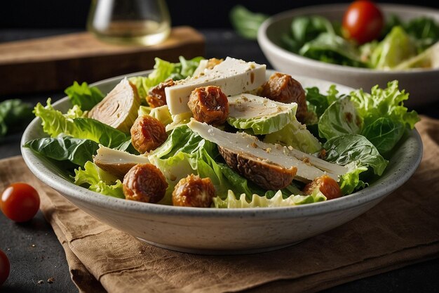 Foto caesar-salat mit einer modernen und eleganten anordnung