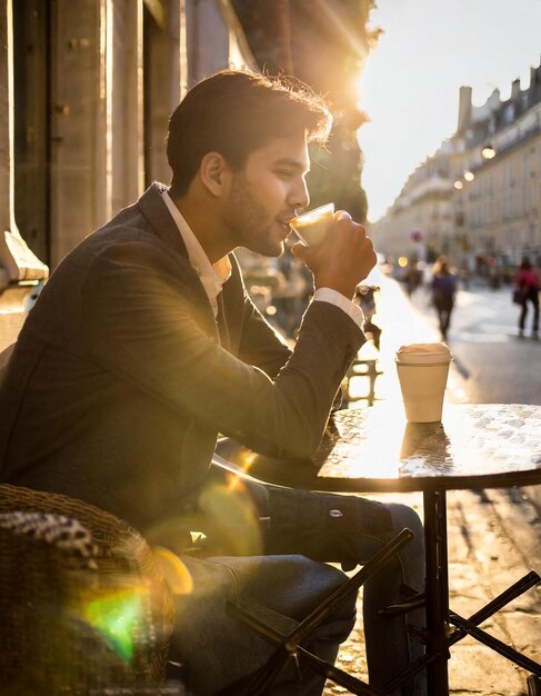 Caf Charm Parisian Evening Elegance com iluminação de fundo Café Sip