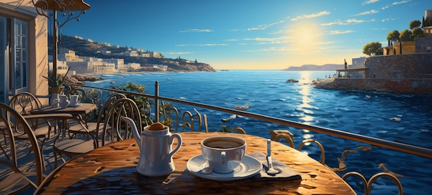 café à beira-mar em Portofino resort bela itália natureza impressionismo arte