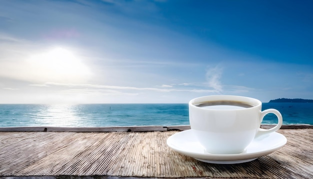 Café à beira-mar Uma cena matinal pacífica