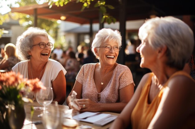 Café al aire libre en una soleada tarde de verano Mujer jubilada divirtiéndose al aire libre Pasatiempos de jubilación y actividades de ocio para personas mayores