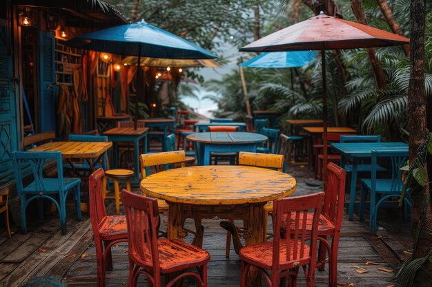 café ao ar livre guarda-chuvas de sol estilo fotografia profissional