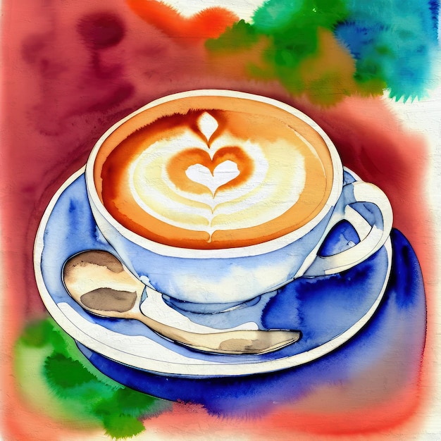 Café Aquarela Pintura Ilustração Artística Alimentos e Bebidas