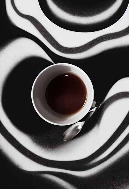 Café en arte Taza abstracta y frijoles Contorno Impresión perfecta que evoca una bebida de aroma natural