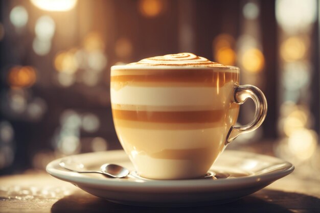 Café artístico com leite ou cappuccino