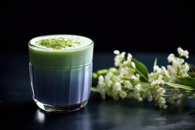 Café azul en un vaso de matcha