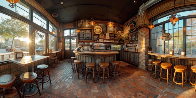 Café, Bar, Restaurant, niemand, Innenraum, leeres Kaffeehaus, Innenraum tagsüber mit hölzernem Design, Zähler, rot