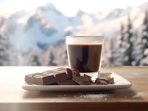 café con barra de chocolate en la temporada de invierno publicidad de café generado por ai