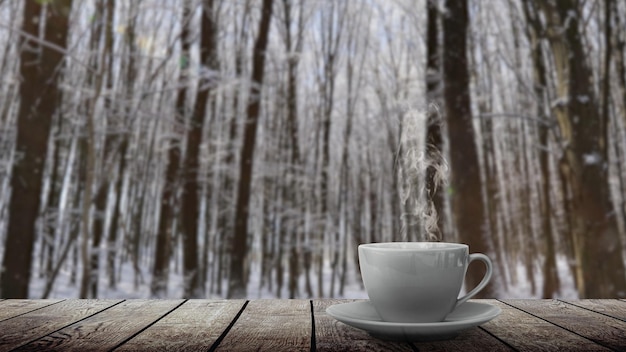 un café caliente en la mesa sobre un fondo natural