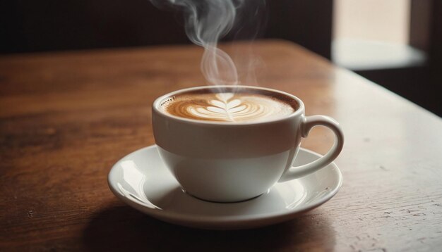 Foto café caliente en primer plano en una mesa de madera