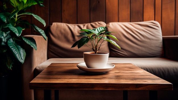 café caliente en una taza sobre la mesa IA generativa