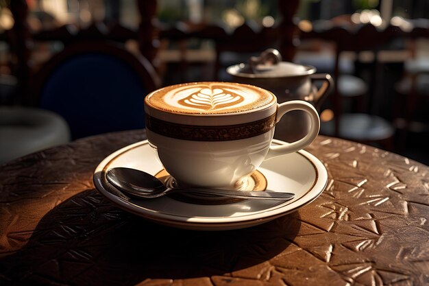 café cappuccino em copo de luxo e ambiente