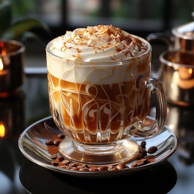 café capuchino en vaso de vidrio