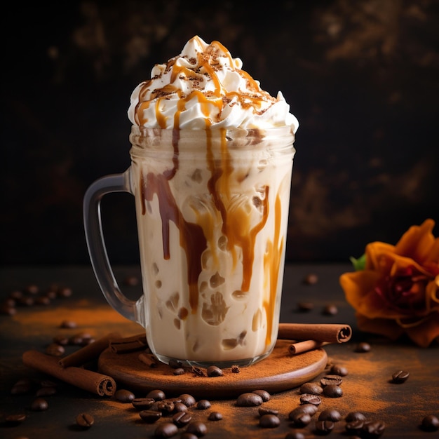 Café com leite gelado com canela e noz moscada temperada