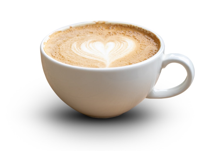 Foto café com leite ou cappuccino em xícara branca com latte art