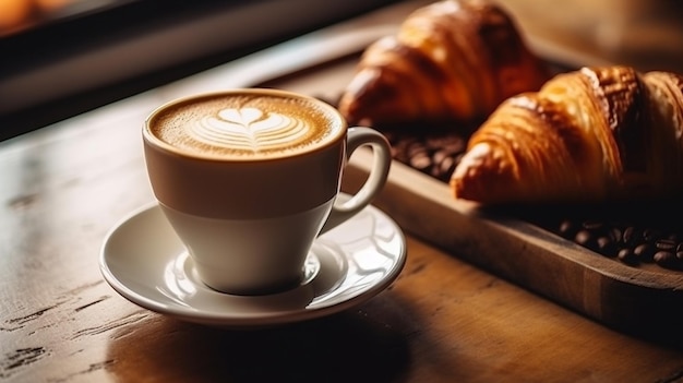 Café y croissant Latte Un comienzo perfecto para el día