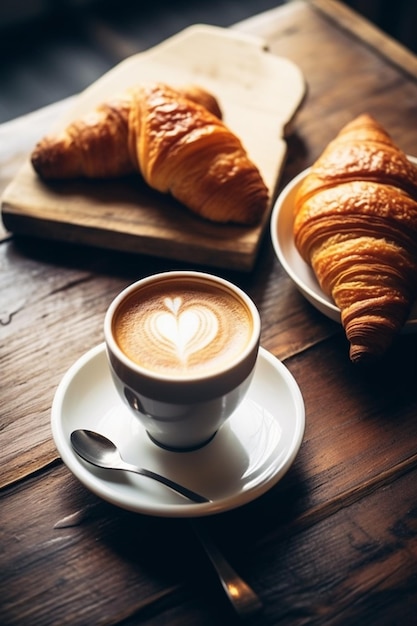 Café y croissant Latte Un comienzo perfecto para el día