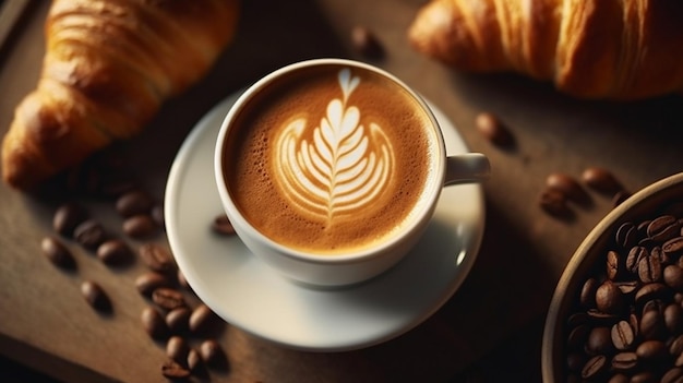 Café y croissant Latte Un comienzo perfecto para el día