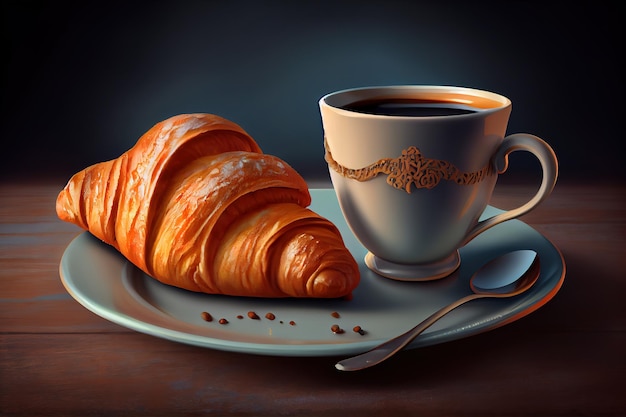 Café y croissant realista Generativo Ai