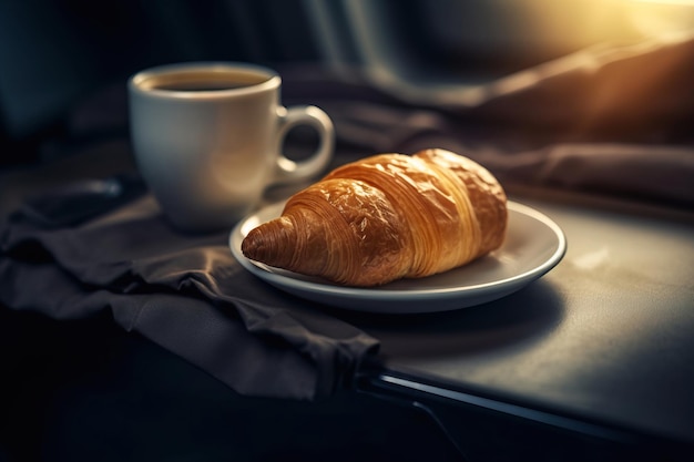 café y croissants en la mesa