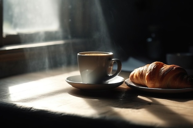 café y croissants en la mesa