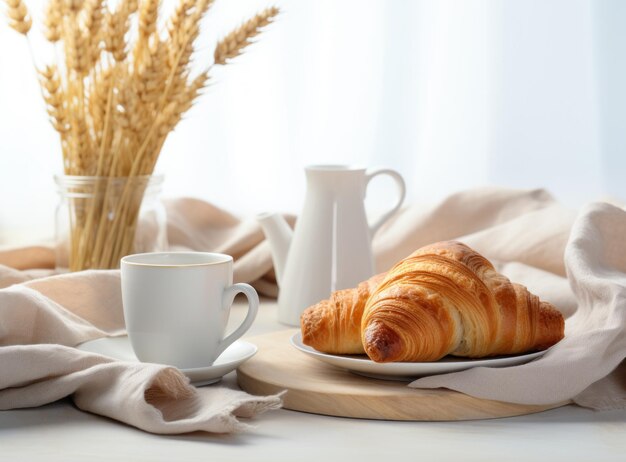 Café da manhã com café e croissant