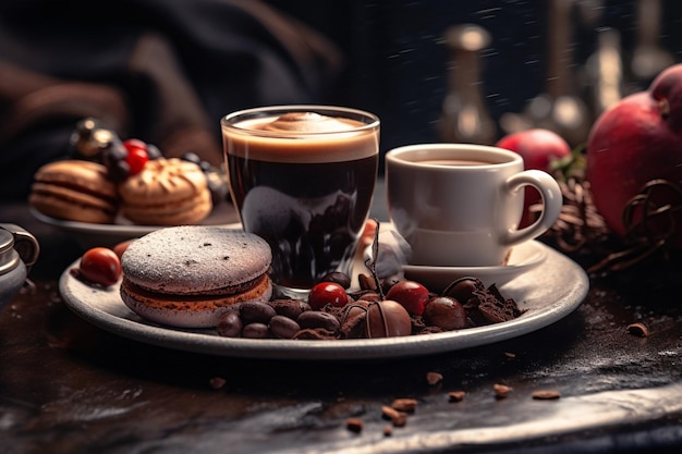 Foto café da manhã com café e sobremesa
