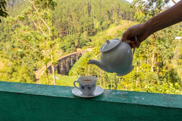 Café da manhã com chá na ilha do chá de sri lanka.