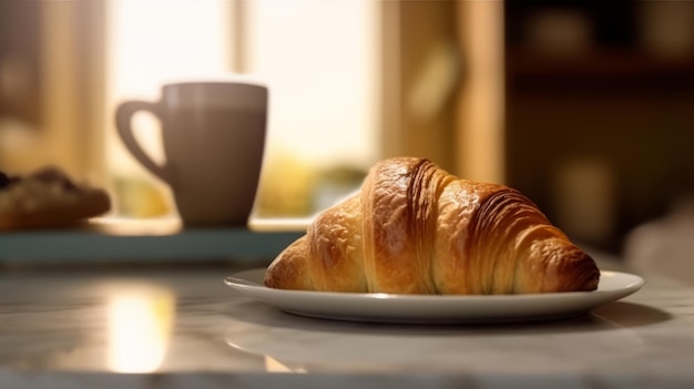 Café da manhã com croissant Ilustração AI GenerativexA