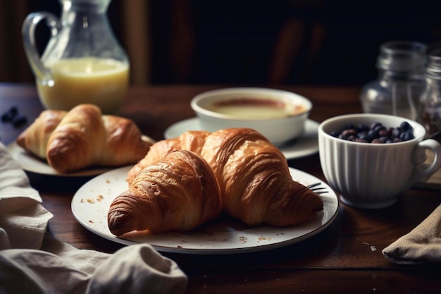 Café da manhã com um croissant AI Generated