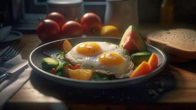 Café da manhã com vegetais e omelete