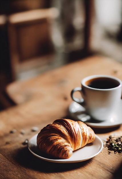 Café da manhã e croissant