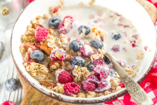 Café da manhã em flocos de granola