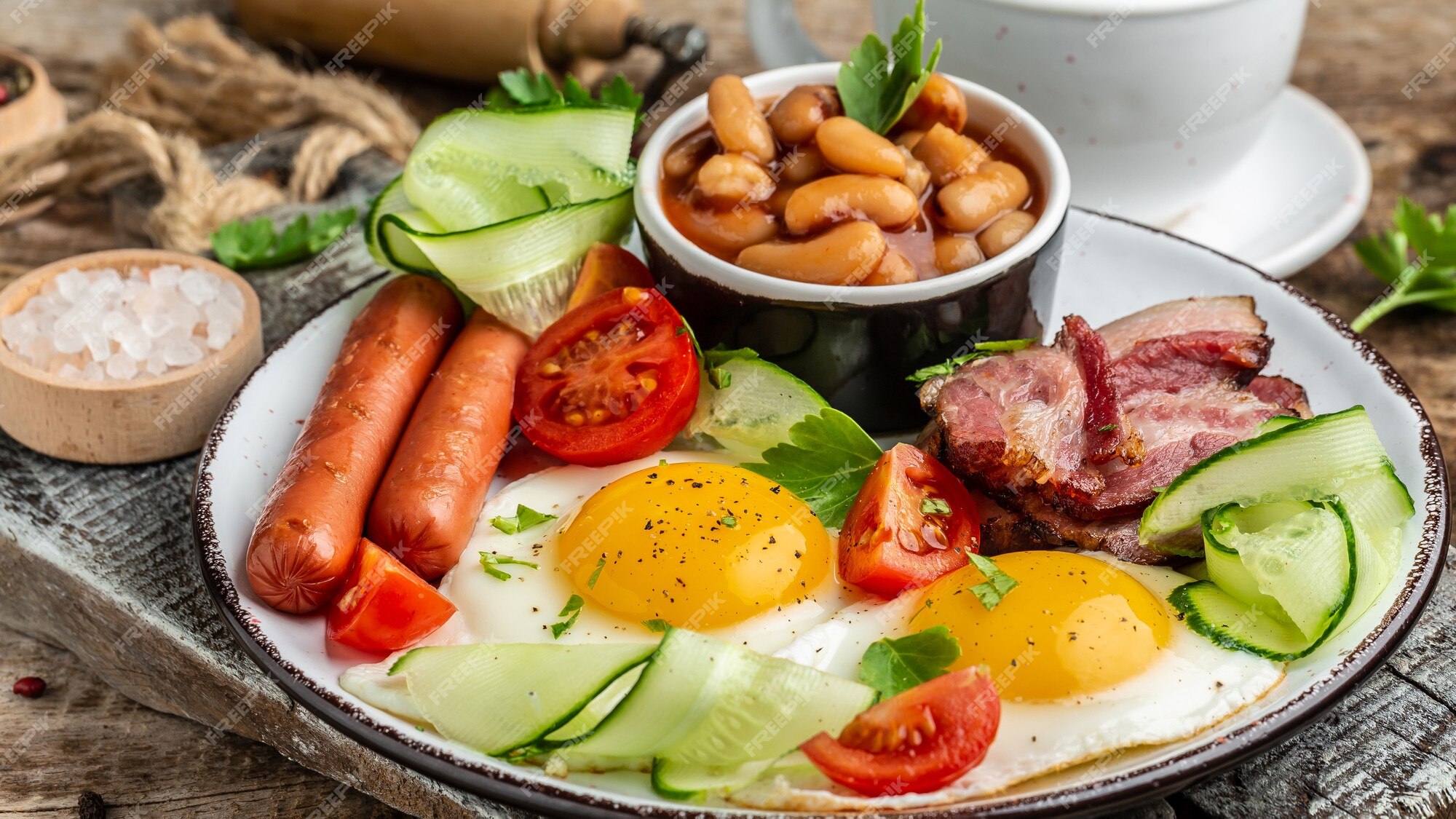 Café Da Manhã Tradicional Em Inglês Ovos Mexidos Feijão Tomate Cogumelos  Enchido E Doce De Damasco Com Clássico Inglês Imagem de Stock - Imagem de  alperce, alto: 217925027