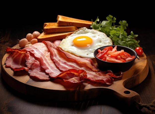 Café da manhã inglês com ovos fritos e bacon