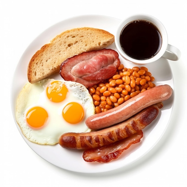 Foto café da manhã inglês no prato banner carne bacon comida gerar ai