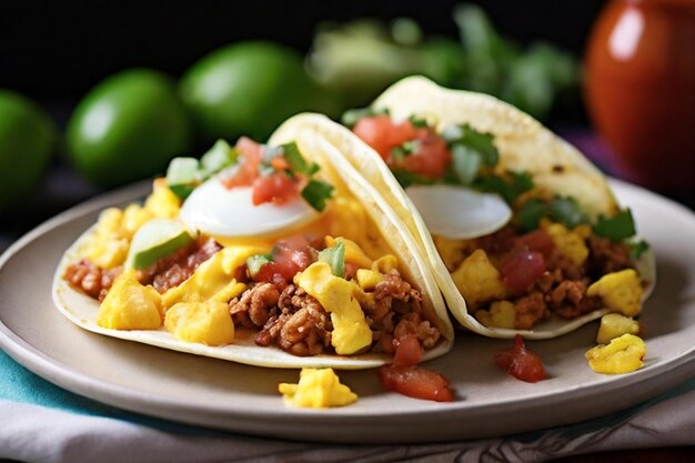 Foto café da manhã tacos com ovos e salsa roja